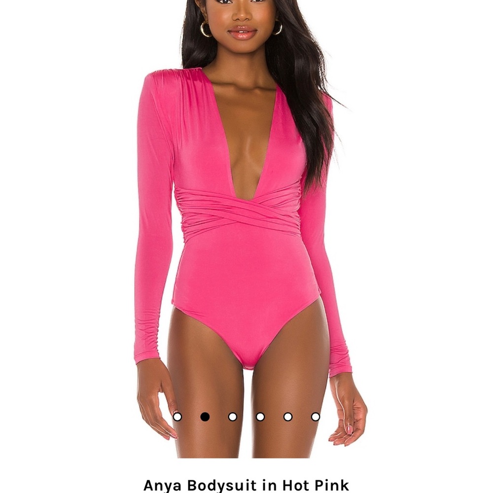 Lovers + Friends Hot Pink Deep V Long Sleeve Bodysuit - Picture 2 of 5